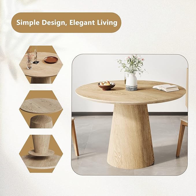 Round Dining Table for 4, 43'' Modern Wooden Pedestal Table, Farmhouse Kitchen Table, Minimalist Round Table Circle Dining Tables for Living Room & Dining Room