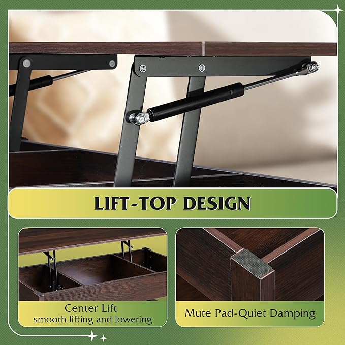 WLIVE Coffee Table, Lift Top Coffee Table with 2 Drawers, LED Light, Large Hidden Compartment and Open Shelf, Lift Tabletop, Dining Table for Living Room, Espresso