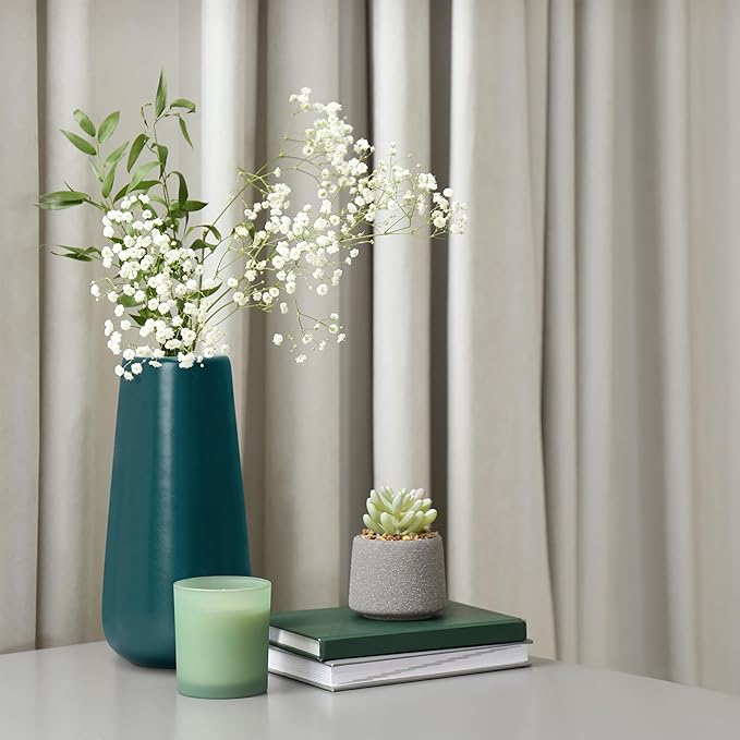 D'vine Dev 8 Inch Ceramic Flower Vase Matte Finishing, Minimalist Design for Home Décor, Bedroom, Living Room, Centerpieces, Office, Emerald Green, VS-XH-F-1