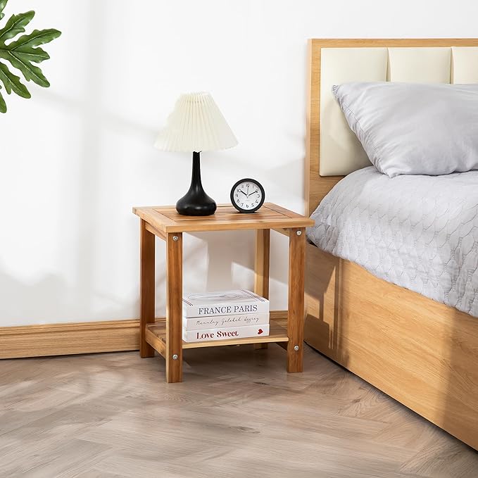 Double Adirondack Side Table, Weather-Resistant Rectangular End Table for Patio, Garden, Lawn, and Living Room. Ideal as a Stylish Indoor and Outdoor Side Table Companion, Light Natural