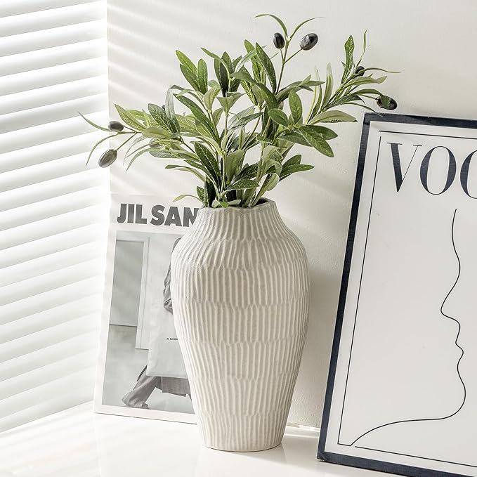 Ceramic Vase for Home Decor,11.6 Inch Flower Vases,Decorative Blue Vase for Pampas Grass,Modern Art Texture Vases for Home Entryway Living Room Dining Table Farmhouse Office Decor(Grey)