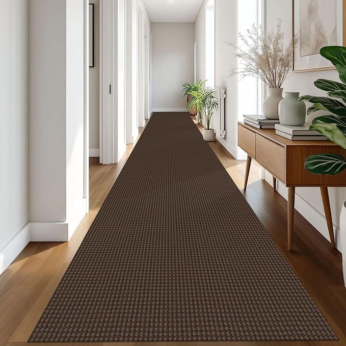 IOHOUZE Washable Exrea Long Hallway Runner Rug 3x20 Non Slip Rubber Backed Kitchen Runner Entryway Runner Indoor, Woven Rugs Floor Carpet for Kitchen Hall Entryway Stair, Brown