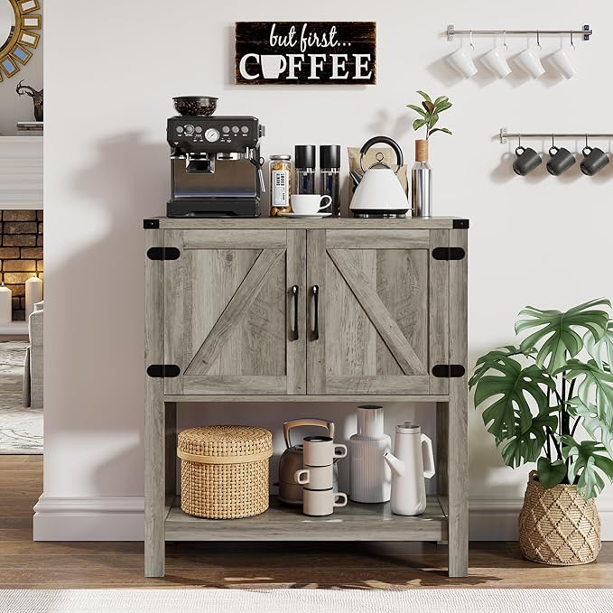 Console Table with 2-Door Cabinet Coffee Bar Cabinet Sofa Table,Entryway Table with Storage, Farmhouse Buffet Sideboard (Grey)