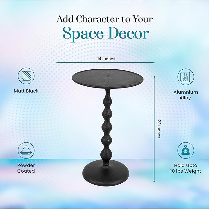 Alpha Living Home Round Metal End Tables for Living Room, Lightweight Metal Accent, Modern Side Table, Bedroom Nightstand, Small Coffee, Space-Saving, Easy Assembly 14.5" (Black)