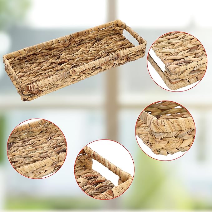 Sumnacon Bathroom Tray for Counter 16.9 Inch Water Hyacinth Bathroom Tray Over Toilet,Wicker Toilet Tank Tray Organizer Decorative Tray for Bathroom Toilet Vainty Kitchen Shelf Dining Table Desk