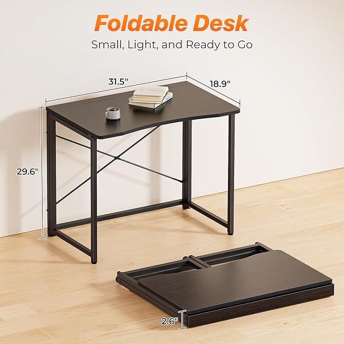 Huuger Folding Desk for Small Spaces, 31.5 Inch Foldable Computer Table, for Home Office, Study, Bedroom, Dorm, Space Saving, Small Writing Work Office Computer Desk, Easy to Fold, Black