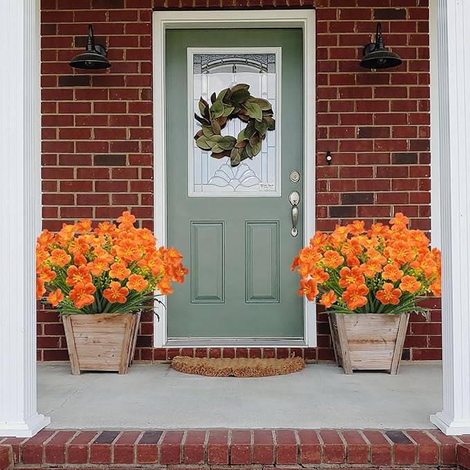 16 Pcs Artificial Fall Flowers for Outdoors, UV Resistant Outdoor Fall Fake Flowers Plants Fuax Fall Shrubs for Autumn Home Garden Porch Window Box Thanksgiving Fall Outdoor Decor