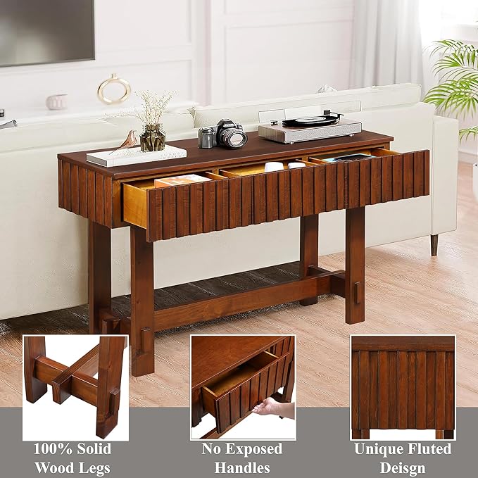 52" Wood Console Table for Entryway, Modern Sofa Table with Storage Drawers for Living Room TV, Hallway Entrance Foyer