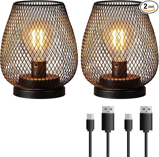 NEEDOMO 2 Pack Rechargeable Lamp Outdoor Table Lantern, Cordless Table Lantern with Timer Mode, Vintage Decorative Lights Cordless Lamp Indoor Outdoor Patio Bedroom Living Room with LED Bulb