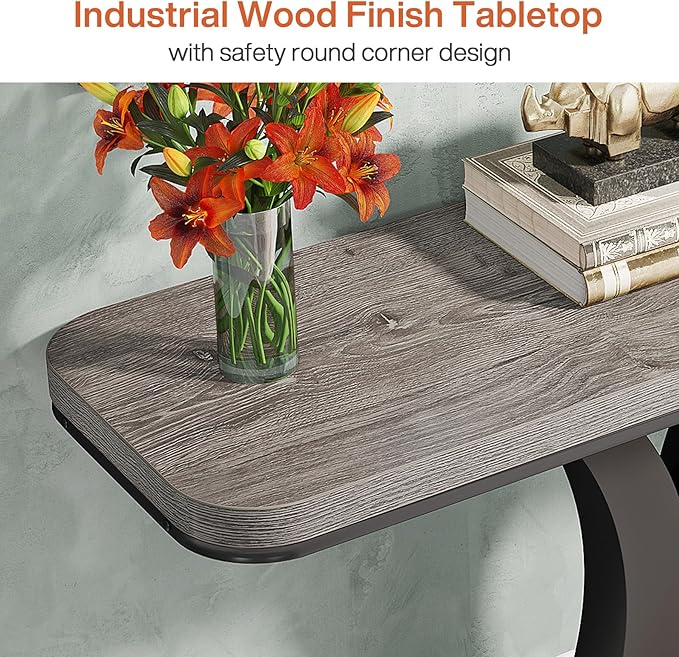 LITTLE TREE Industrial Entryway Console Table, Compact Foyer Hallway Accent Table for Small Space