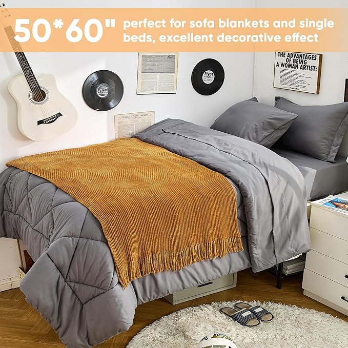 inhand Brown Throw Blanket for Couch Bed,Fall Home Decorative Soft Chunky Chenille Woven Blankets with Tassels,Lightweight Cozy Boho Farmhouse Warm Winter Gifts for Women,50"x60",Extra Thick