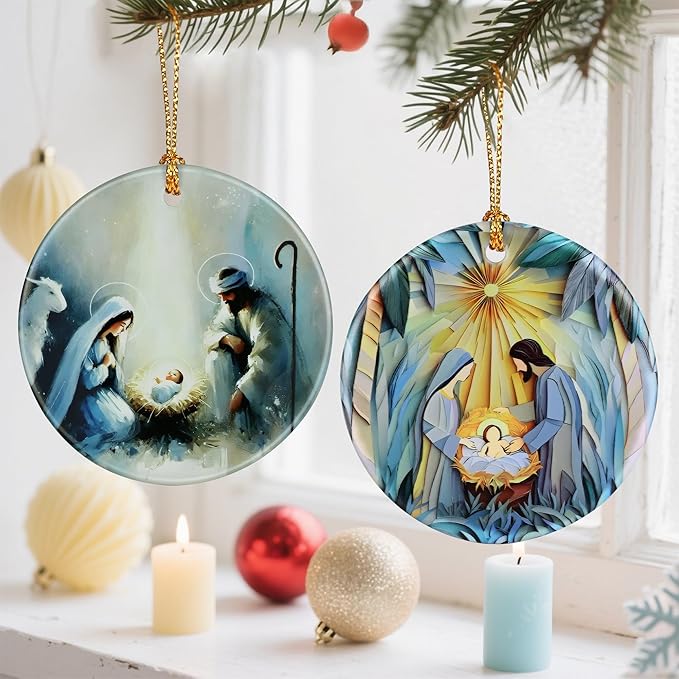 Nativity Scene Christmas Ornament, Jesus’ Birth Christmas Ornament, Holy Family Decoration, Religious Holiday Decor | Gifts for Christian, Gifts for Religious Women - Style A