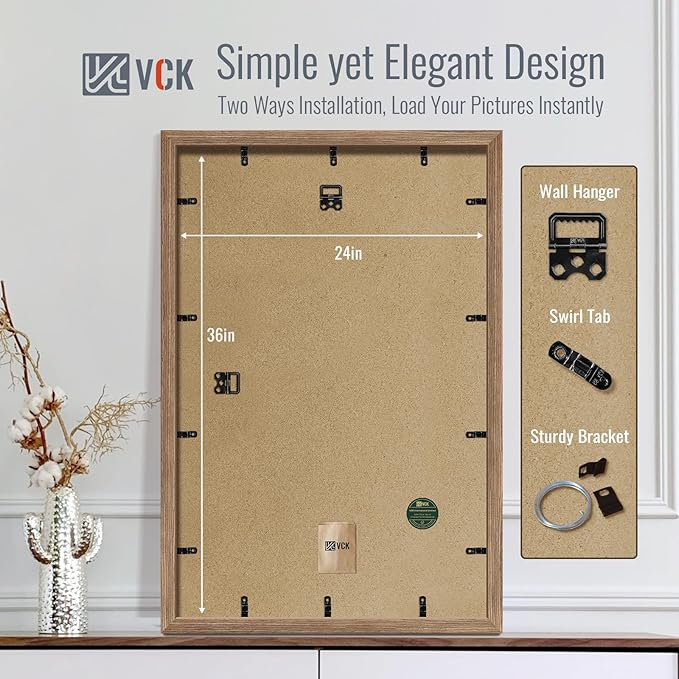 VCK 24x36 Poster Frame 2 Pack - Walnut, High-End Wood Picture Frames with Polished Plexiglass, Display 20x30 Photo with Mat or 24x36 without Mat, Art Gallery-Quality, Wall Hanging, Walnut