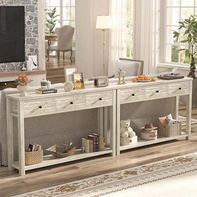 Homieasy Farmhouse Console Table with 3 Drawers, 47 Inch Wood Sofa Table with Storage Shelf for Living Room, Behind Couch, Entryway Table for Hallway, Living Room, or Foyer, Light Rustic Oak