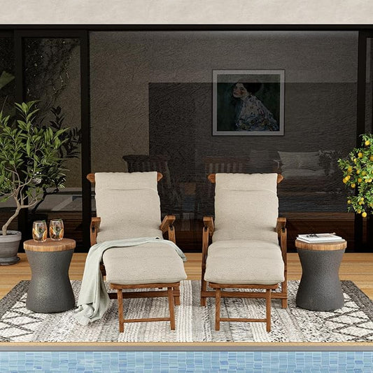 SUNBURY Outdoor Accent Table, 13" W Hourglass Shaped Outdoor Side Table for Patio, Concrete Garden Stool End Table Set of 2, Morden Concrete Side Table Wooden-Look Top for Garden, Backyard