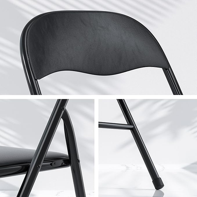 VECELO Folding Card Table and Chair Set of 5 Foldable with Padded Upholstery Tabletop, Metal, Black