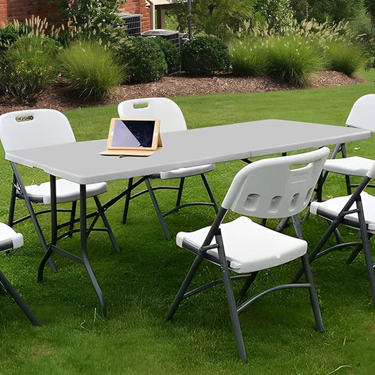 MoNiBloom 6Ft Folding Table, Heavy Duty Portable Plastic Dining Tables Fold in Half Indoor Outdoor Desk w/Handle, Lock for Camping Picnic Party, Gray