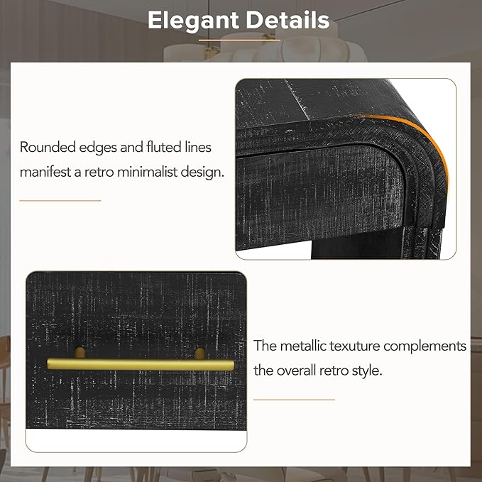 Console Table with 2 Drawers, Black Unique Retro Silhouette Entryway Table Narrow Wood Sofa Table with Storage for Entryway, Hallway, Living Room, Dinning Room, Foyer, Corridor