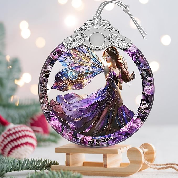 Christmas Stained Glass Fairy Ornament - Home Decor - Holiday Present Ideas - Gift Exchange - Beauteous Fairy