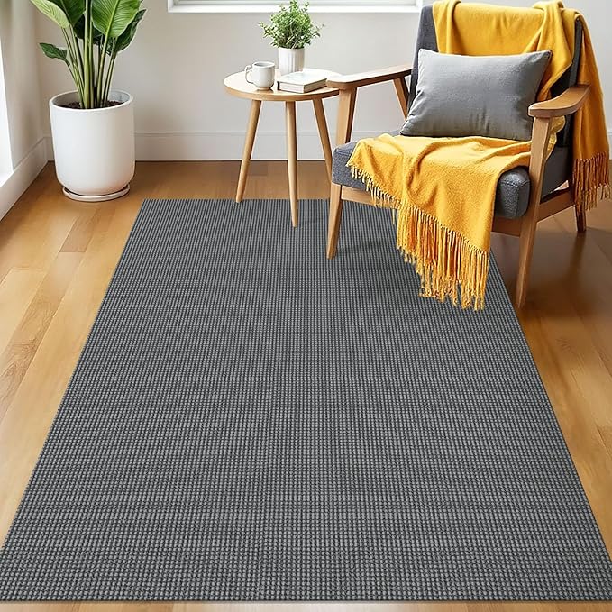 IOHOUZE Washable Area Rug 3x5 Non Slip Rubber Backed Woven Rugs for Entryway Rugs Indoor Outdoor Doormat Throw Rug Floor Carpet for Entrance Kitchen Front Door, Dark Grey
