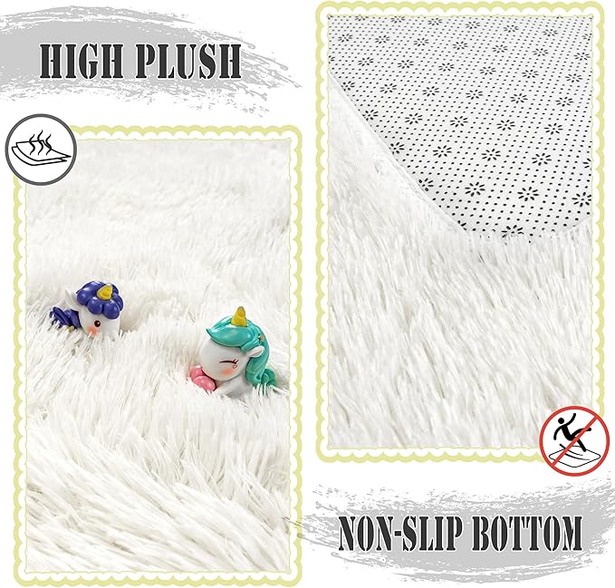 Super Fluffy Rug for Bedroom, 4x6 Shag Fuzzy Area Rug for Living Room Bedroom, Plush Soft Carpet for Girls Boys Kids, Non Slip Throw Rugs for Dorm, Modern Home Decor Aesthetic, Cream White