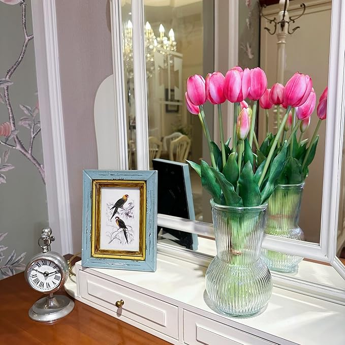 16-inch Premium Real Touch Fake Tulips, Artificial Flowers with Buds, Flexible Stem Easy to Shape, Faux Tulips (Vase not Included), 5-Pack Set of Vibrant Pink