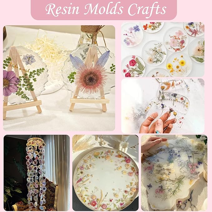 100 Pcs Dried Pressed Flowers for Crafts, Preserved & Dehydrated in Pink/Purple/Blue for Resin Art, Jewelry, Candle/Soap Making - Tweezers Included