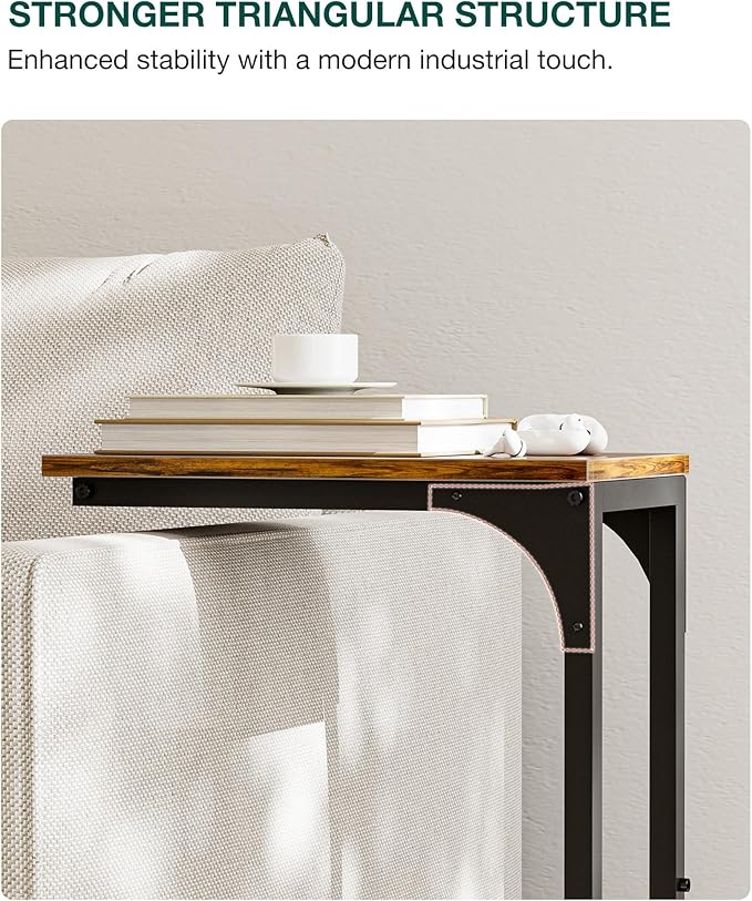 Narrow C Shaped Side Table Set of 2 - Small Sofa Couch Side Table for Living Room, Compact Coffee Tray Tables with Metal Frame, Easy Assembly, Space Saving Design