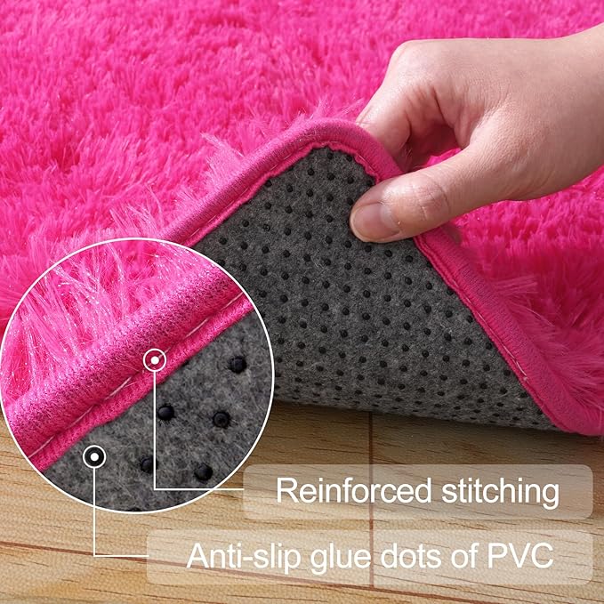 5x7 Area Rugs for Living Room, Large Fluffy Rug for Bedroom, Soft Shag Shaggy Fuzzy Carpets for Boys and Girls Dorm Room Home Decor (5ft x 7ft, Hot Pink)