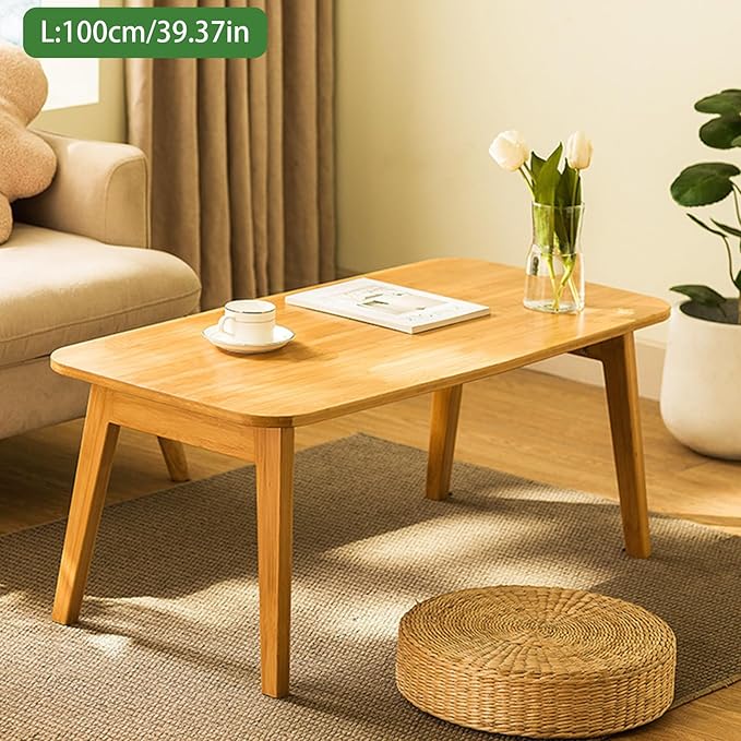 Coffee Table Foldable Mid Century Desk TV Stand with Open Storage Shelf Center Table for Living Room Furniture RV No Assembly, Natural (39.37IN)