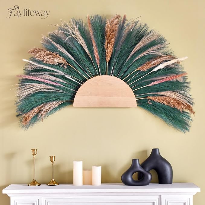 𝟱𝟬𝙥𝙘𝙨 Pampas Grass 𝟭𝟳in, Faux Pampas Grass Office Home Decor, Fake Artificial Pampas Grass Flower Arrangement Vase Filler for Wedding Party Home Boho Decoration (𝗚𝗿𝗲𝗲𝗻)