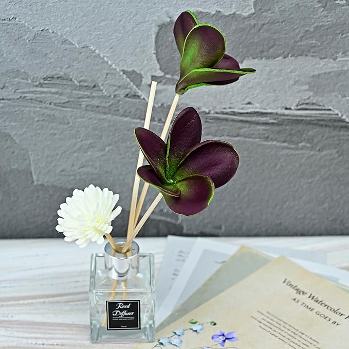 Birthday Gifts for Women Men 10pcs Unique Green Burgundy Flowers PU Real Touch Flowers Hawaiian Plumeria Frangipani Artificial Flowers for DIY Birthday Gifts Wedding Gifts Home Decor Table Centerpiece