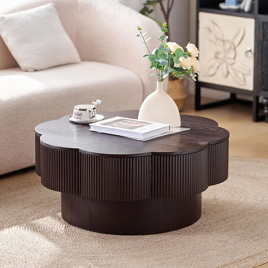 31.50" Modern Coffee Table with Storage, Round Wood Coffee Table Center Table for Living Room, Apartment, Office, Dark Brown