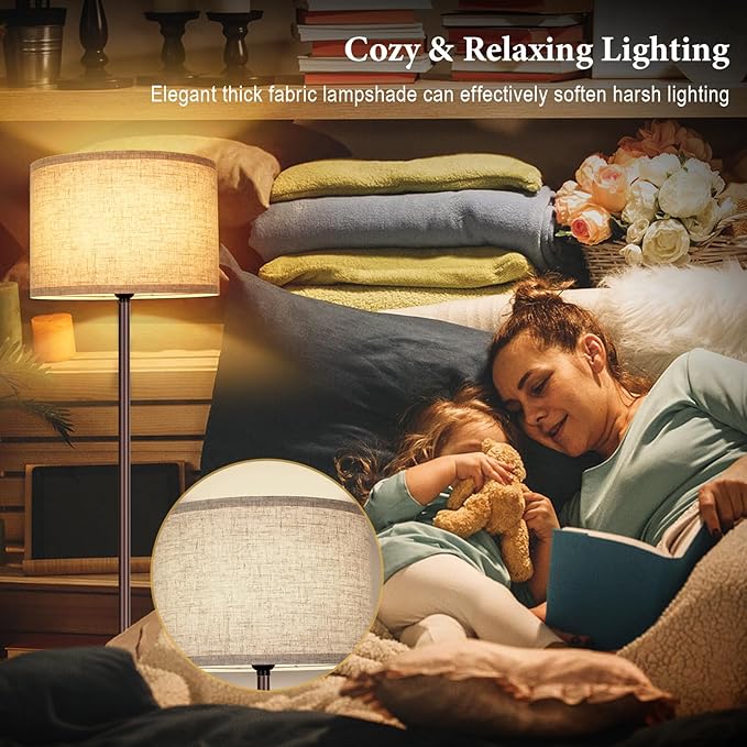 65‘’ Simple Design Floor Lamp with 3CCT 9W LED Bulb, Modern Industrial Standing Lamp for Living Room with Foot Switch, Tall Lamp with Drum Shade, Stand Up Floor Light for Study Bedroom Office, Brown