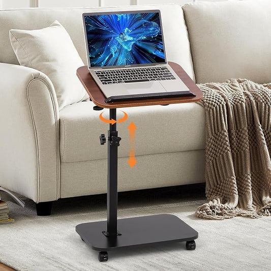 Swivel TV Tray Side Table Adjustable Height Couch Tables for Small Space Folding C Shaped End Table with 360°Rotating 180°Flip Top Sofa Laptop Pedestal Tables for Living Room Bedroom Bedside