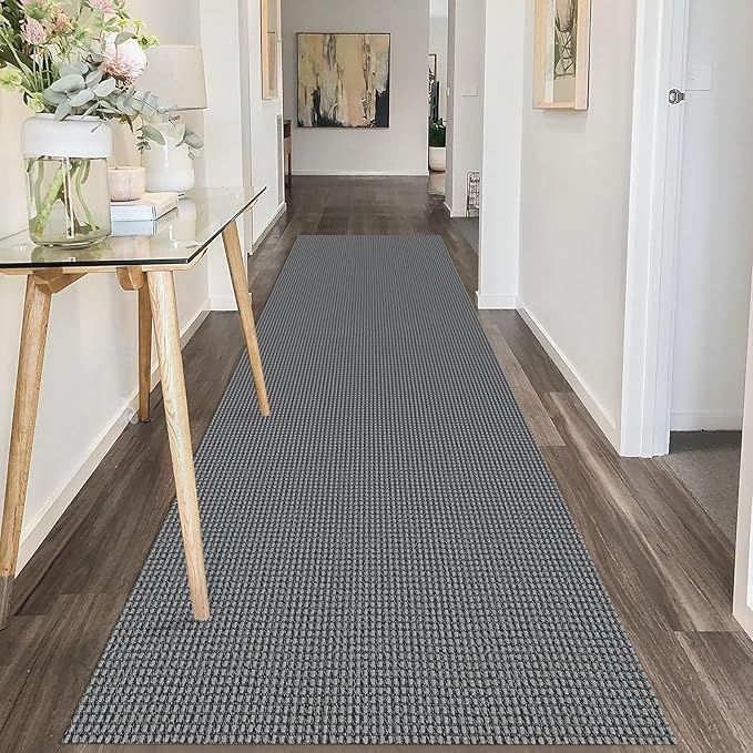 IOHOUZE Washable Runner Rug 3x10 Non Slip Rubber Backed Long Hallway Runner Entryway Runner Indoor, Kitchen Rugs Woven Cotton Floor Carpet for Hall Entrance, Dark Grey