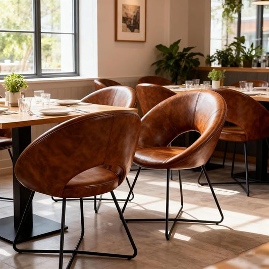 DUHOME Modern PU Leather Accent Chairs Dining Chairs Arm Chair for Waiting Room Mid-Century Leisure Lounge Chairs with Black Metal Legs Industrial 1 PCS Yellowish-Brown