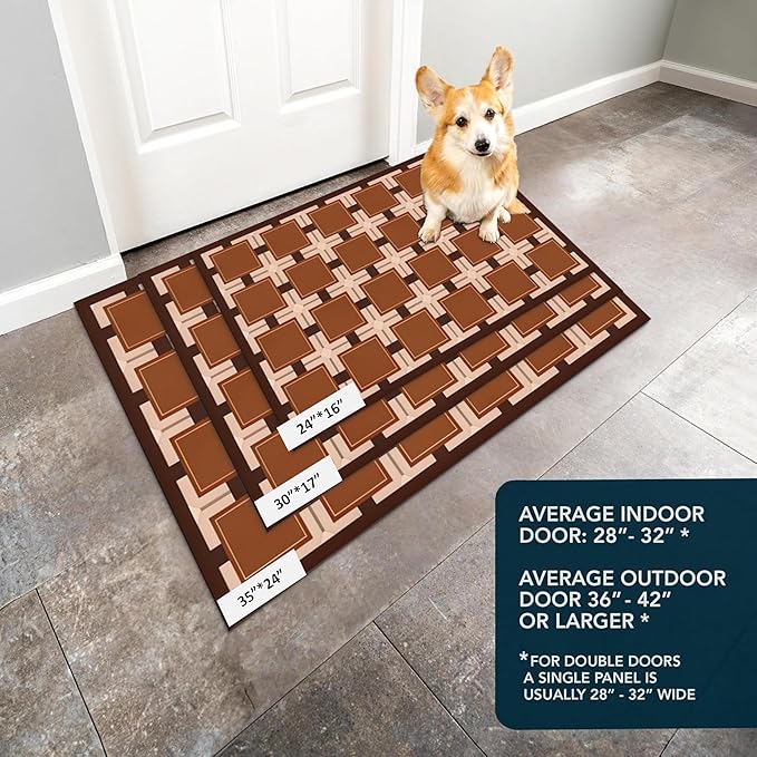 Ultra Thin Door Mat Indoor Entrance, 1/10 in Thin Door Mats for Inside Entry, Non-Slip Rubber Backing Washable Doormat, Fade Resistant, Absorbent, Low Profile Dirt Trapper, 30"X17",Orange Checkered