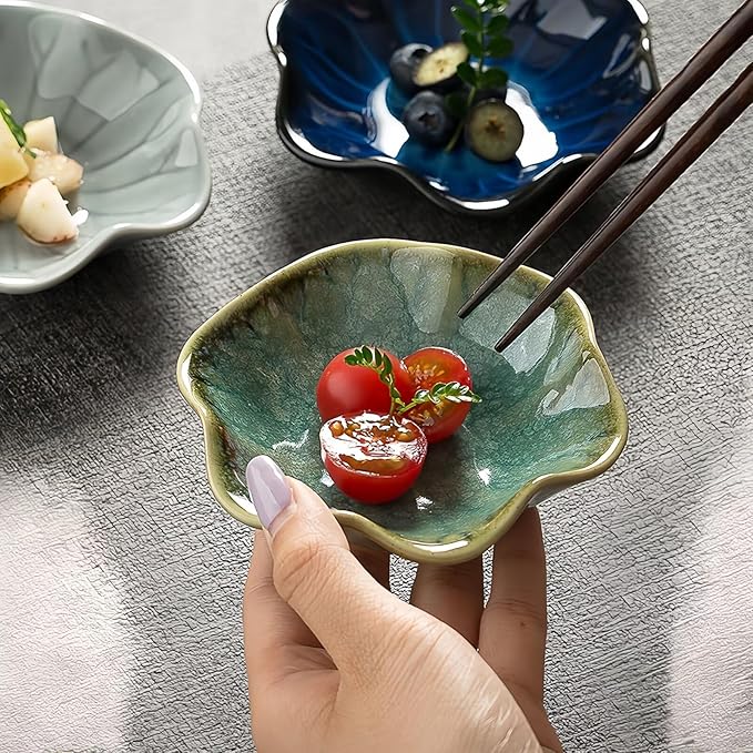 2Pcs Ceramic Jewelry Dish - Lotus Leaf Shape, for Ring Holder Necklace Small Key, Suitable for Mother Friend Sister, Gifts for Women, Cute Plate Trinket Tray, Home Decor (Emerald Green-2PCS)