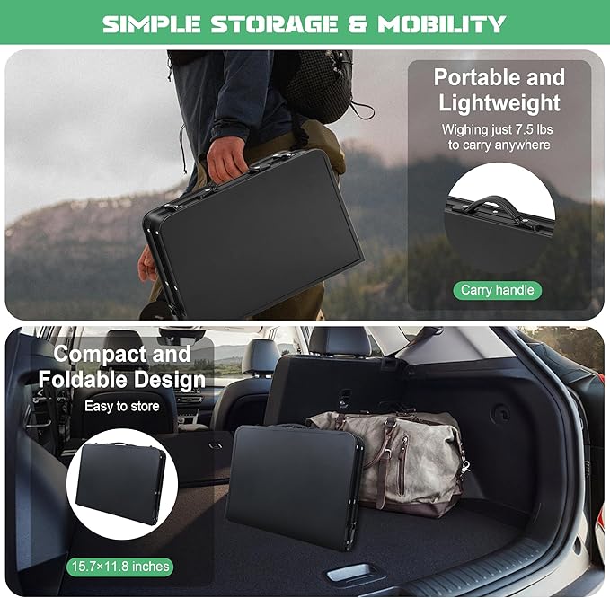 23”L×15”W×27”H Small Metal Folding Table, Picnic Camping Side Table for Outdoor Garden Patio - Portable Lightweight, Compact & Height Adjustable Grill Stand BBQ