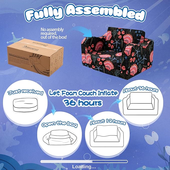 MeMoreCool Folding Kids Couch – 2-in-1 Toddler Sofa Bed, Lounge Chair for Ages 1-3, Playroom Furniture with Removable Cover Lightweight & Portable | Washable | Ideal for Naptime or Travel
