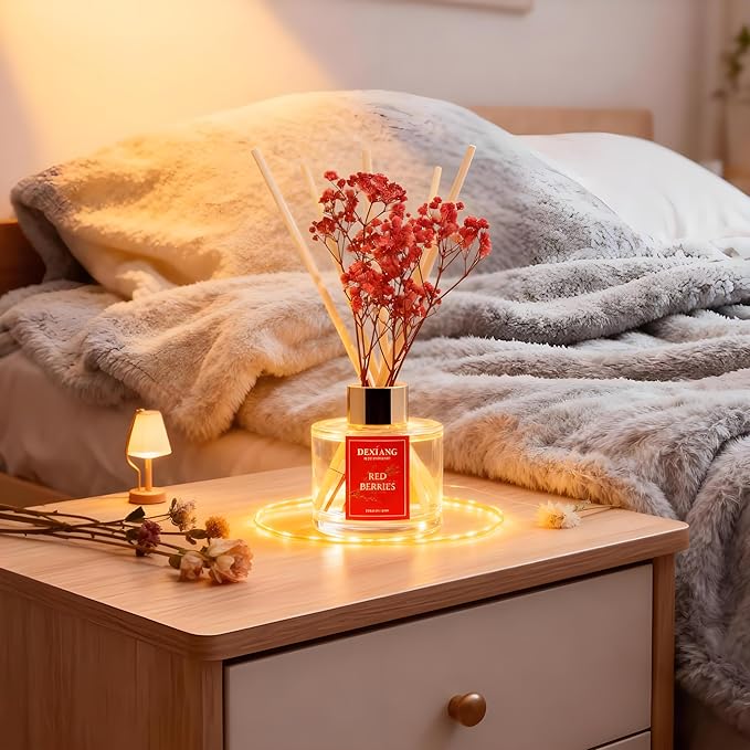 Reed Diffuser Set - 3.38 fl oz （100ml） Red Berries Home Fragrance Reed Diffuser for Bathroom Shelf Decor 6 Reed Stick