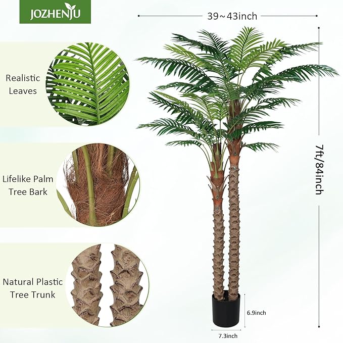 7FT UV-Resistant Faux Palm Tree–84in Realistic Artificial Palm Tree Indoor Outdoor, Tropical Fake Plant for Home Office Patio Poolside Yard Christmas Hotel Gift