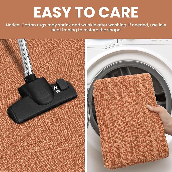 IOHOUZE Washable Runner Rug 2x5 Non Slip Runners for Hallways Entryway Runner Indoor, Kitchen Throw Rug Woven Cotton Floor Carpet for Hall Entrance Bedroom, Rustic Orange