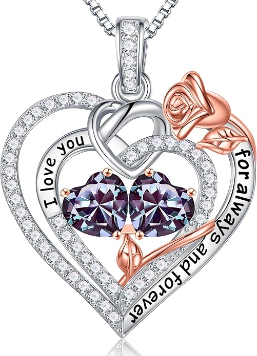 Iefil Christmas Gifts for Wife Women - 925 Sterling Silver Double Birthstone Necklace, Anniversary Birthday Gifts for Women, Jewelry Gift for Wife Girlfriend Mom Her