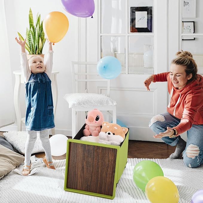 Storage Ottoman, Ottoman with Storage for Living Room Ottoman Square Tray Bedroom Cube Foot Rest Stool with Legs Small Ottomans Coffee Table Lid Foldable Footstool Faxu Leather 15" in (Green)