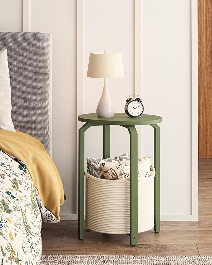 TUTOTAK Small Side Table, Oval End Table, Night Stand, Bedside Table, Sofa Table with Storage Basket, Living Room, Bed Room, Olive Green TB01BOG093