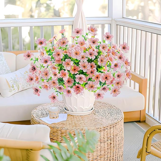 Agusbagli 10 Bundles Artificial Flowers Outdoor UV Resistant Fake Flowers No Fade Faux Plastic Greenery Shrub Plants for Wedding Home Garden Window Box Fireplace Thanksgiving Christmas Decor, Pink