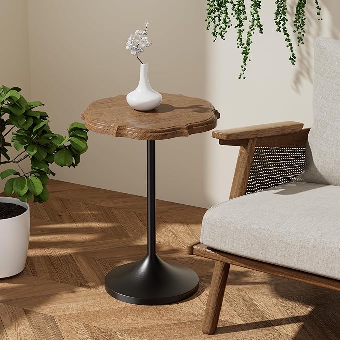 Sofa Side Table, Round Solid Wood End Table for Small Spaces, Modern Nightstand for Living Room and Bedroom Decor, Walnut