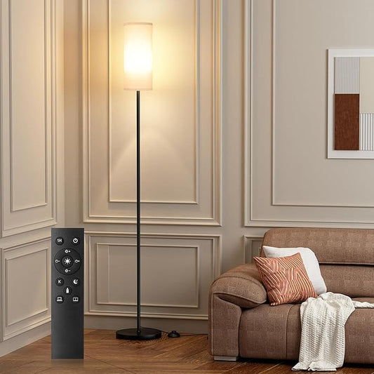 Ambimall 66'' Floor Lamps for Living Room with Remote Control and Stepless Dimmable Colors Temperature & Brightness, 9W Bulb Included(Beige Lampshade & Black Pole)